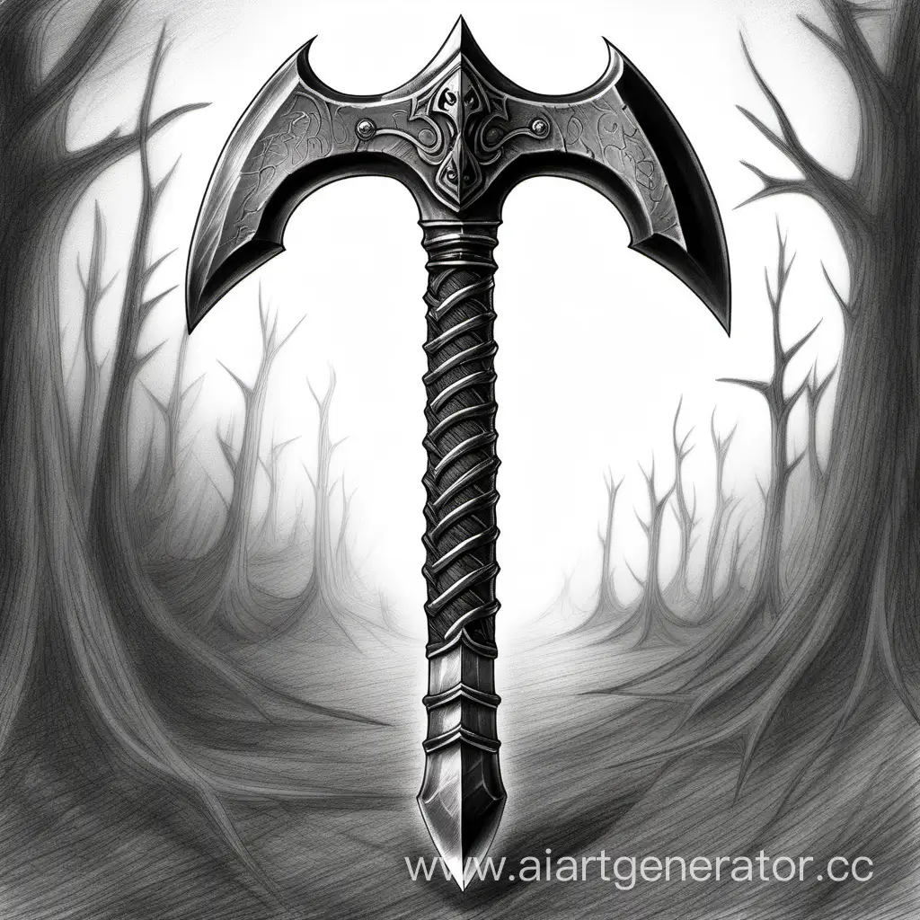 battle axe, dark fantasy style, pencil drawing,