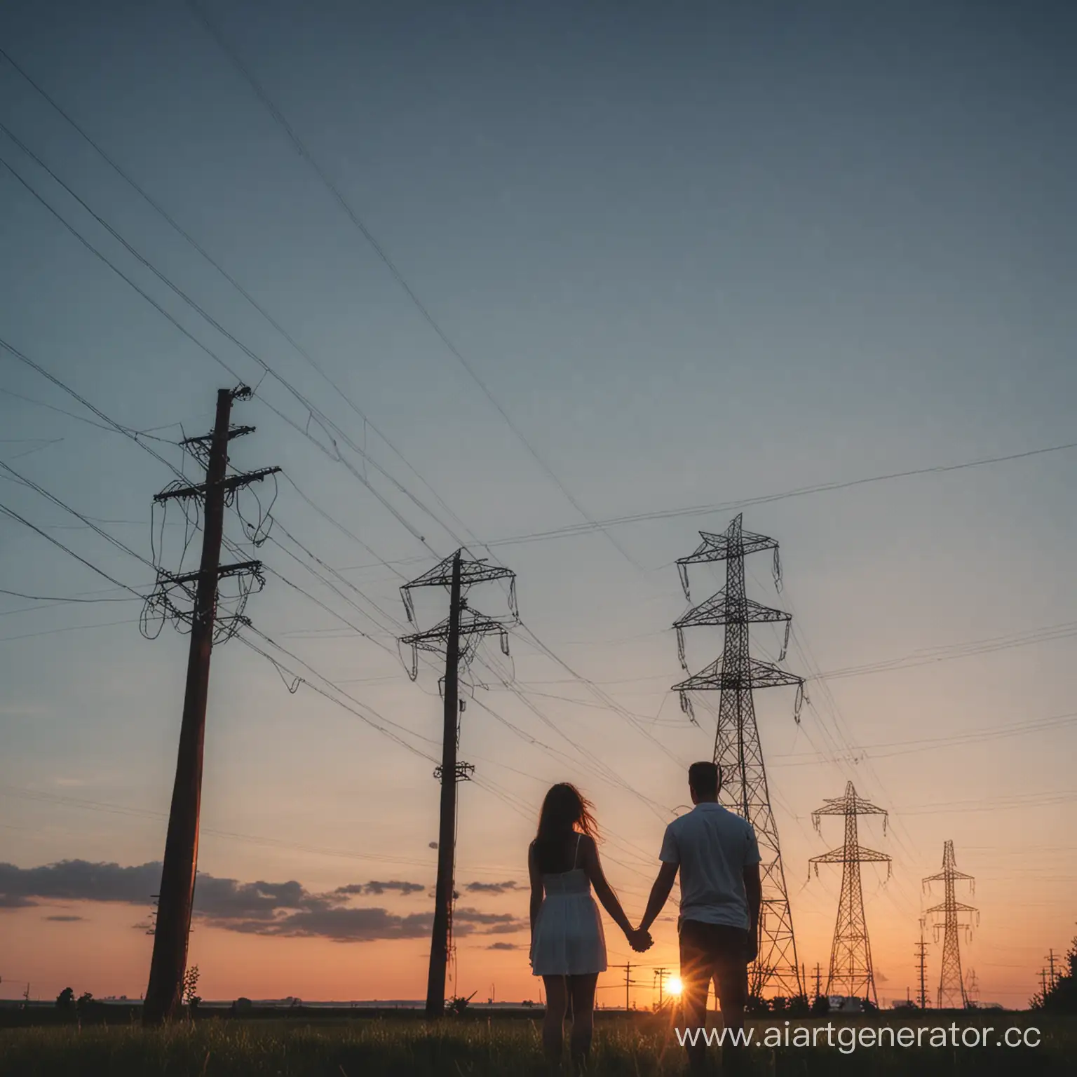 Romantic-Couple-Embracing-under-Evening-Power-Lines