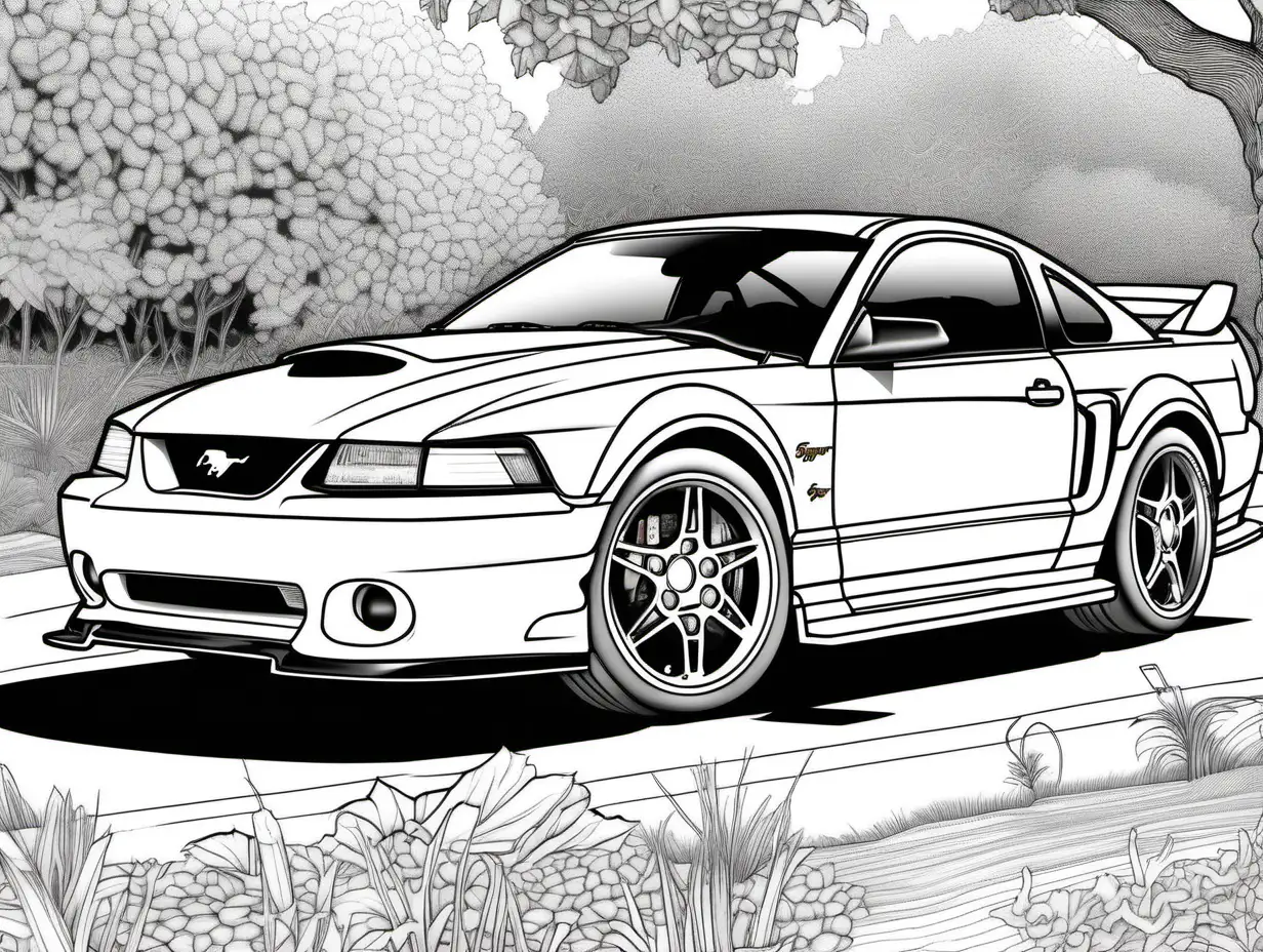 Detailed Coloring Page of a 2000 Ford Mustang SVT Cobra R