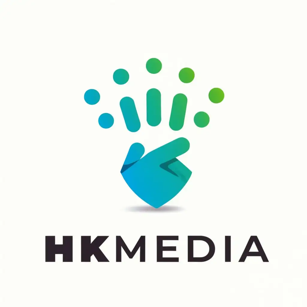 logo, hand technology many dots light up, with the text "HKmedia", typography, be used in Technology industry
