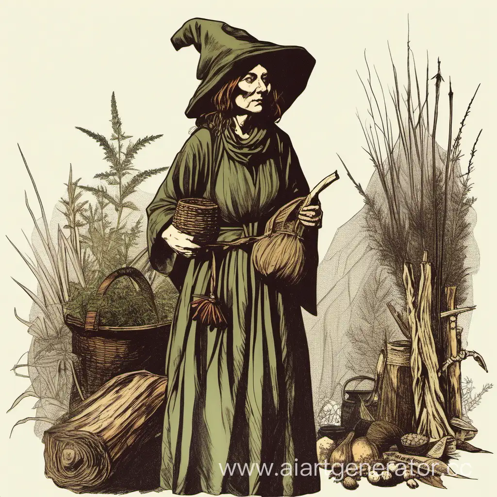 женщина отшельник, ведьма, травник, в крестьянской одежде