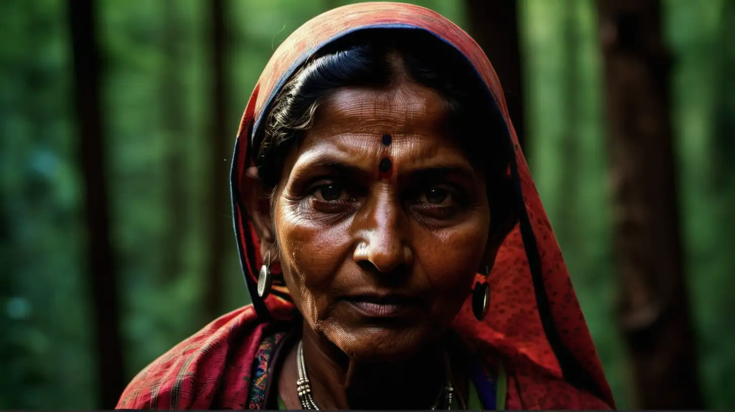 Cinematic Portrait of Indian Village Woman in Himachal Pradesh Forest
