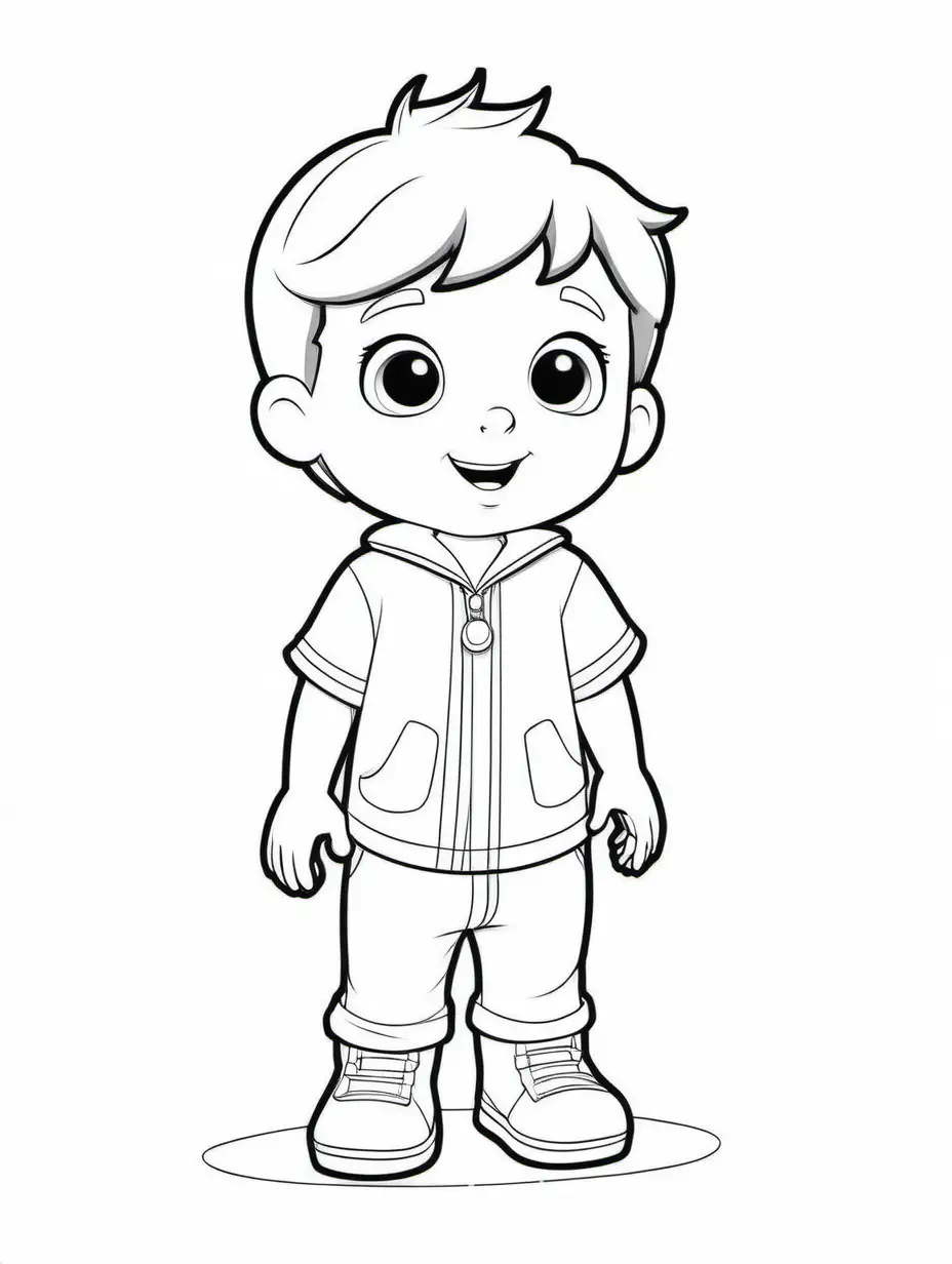 Cute little boy 3d image, breathing, Coloring Page, black and white, line art, white background, Simplicity, Ample White Space. The background of the coloring page is plain white to make it easy for young children to color within the lines. The outlines of all the subjects are easy to distinguish, making it simple for kids to color without too much difficulty