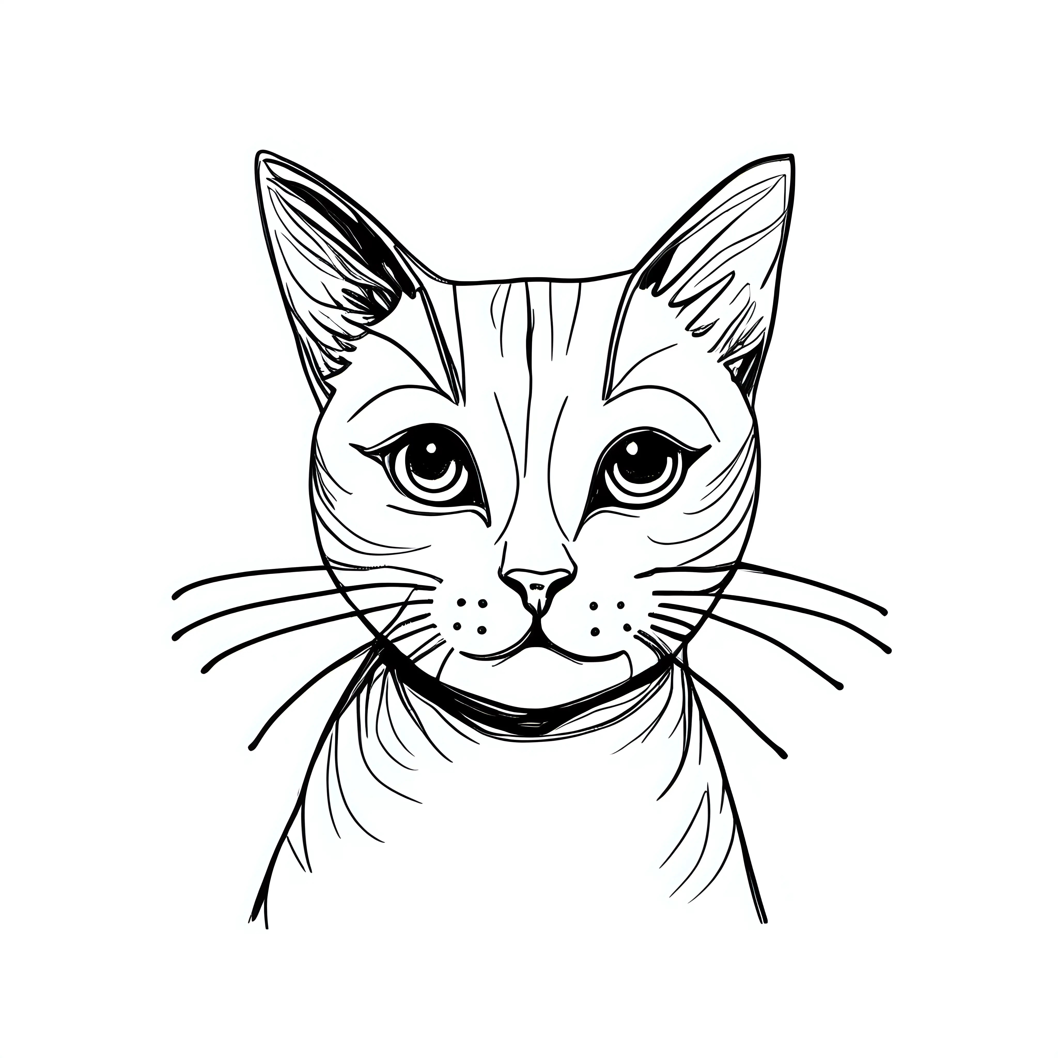 minimalist, thin line child drawing ink drawing, of a cat only black and white colors, against a pure white background, illustration, poster