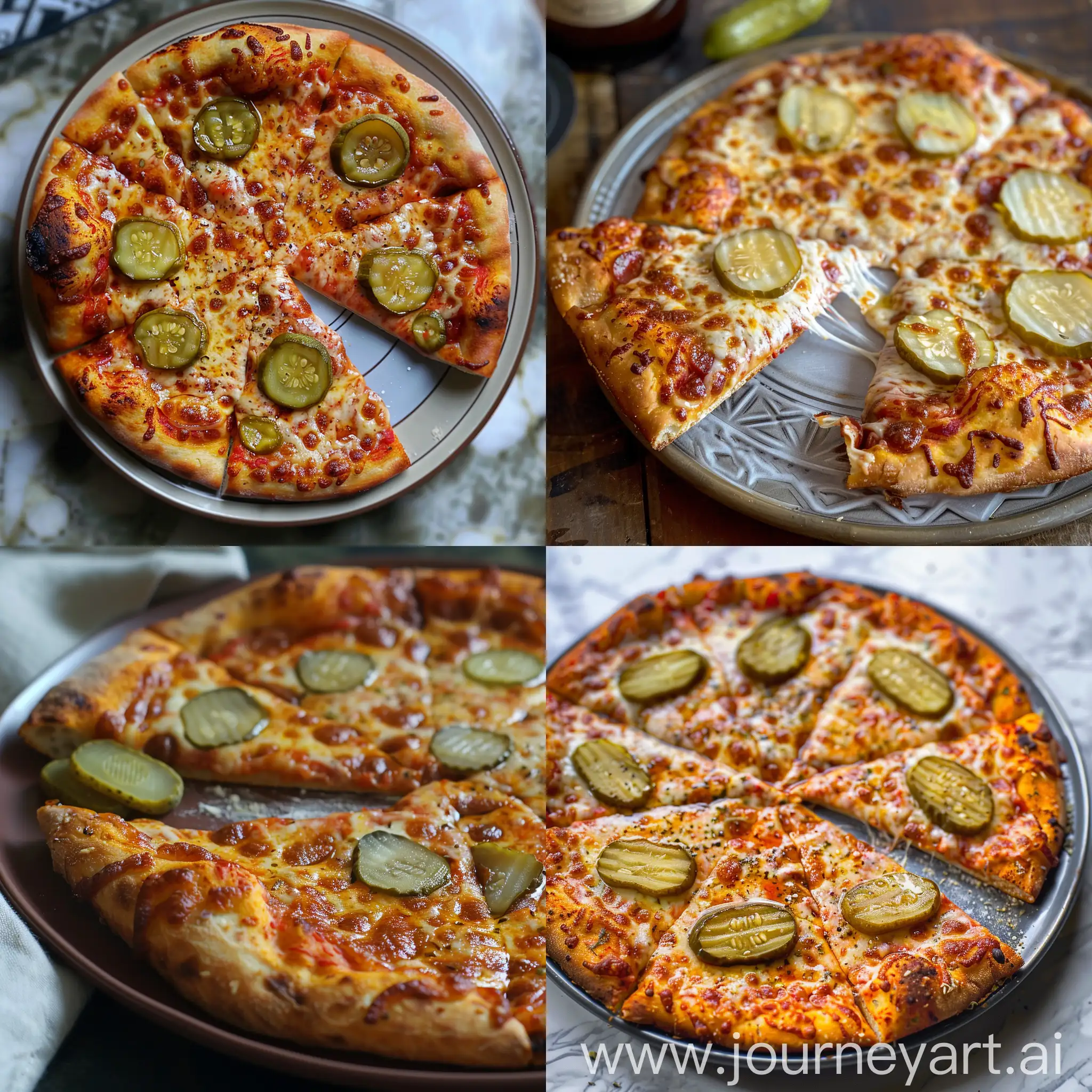 pizza on a plate with pickles
