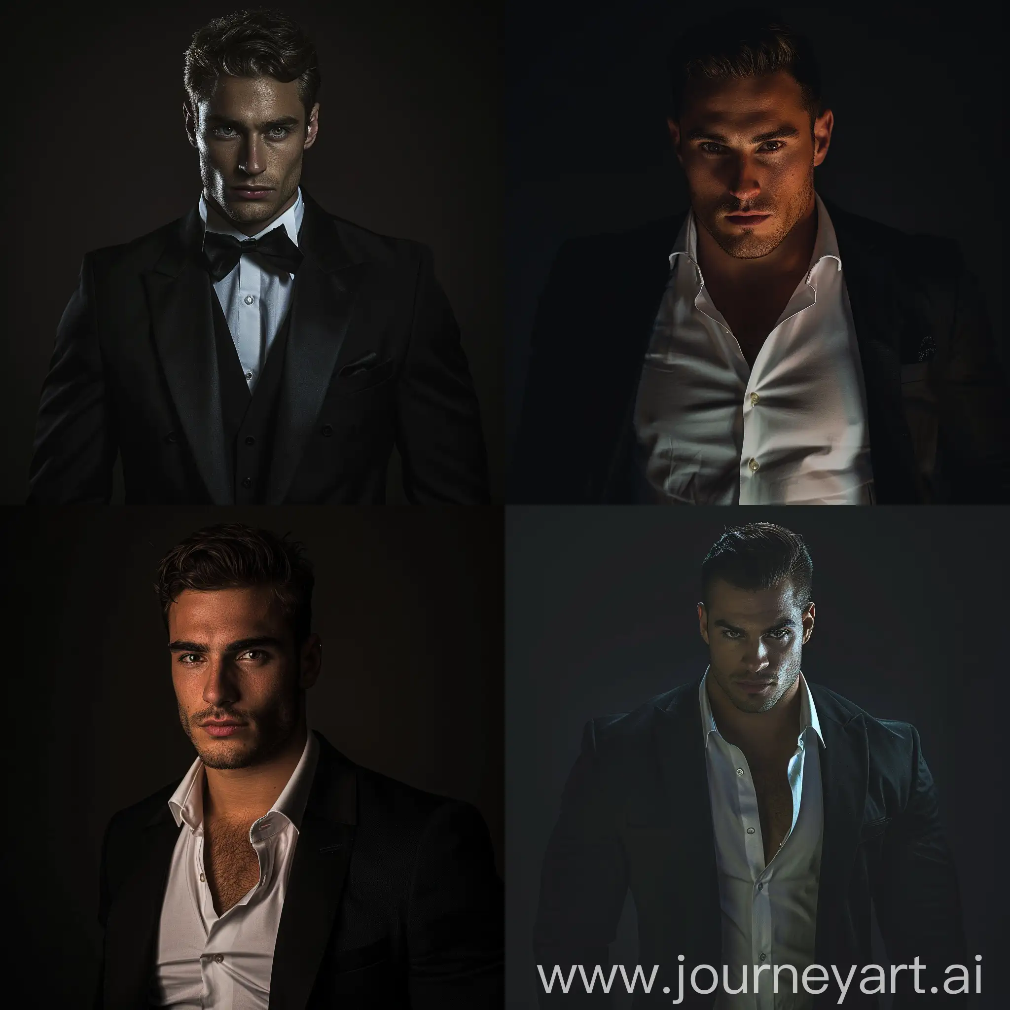 Confident-Man-in-Formal-Attire-Poses-Under-Studio-Lights-at-Night