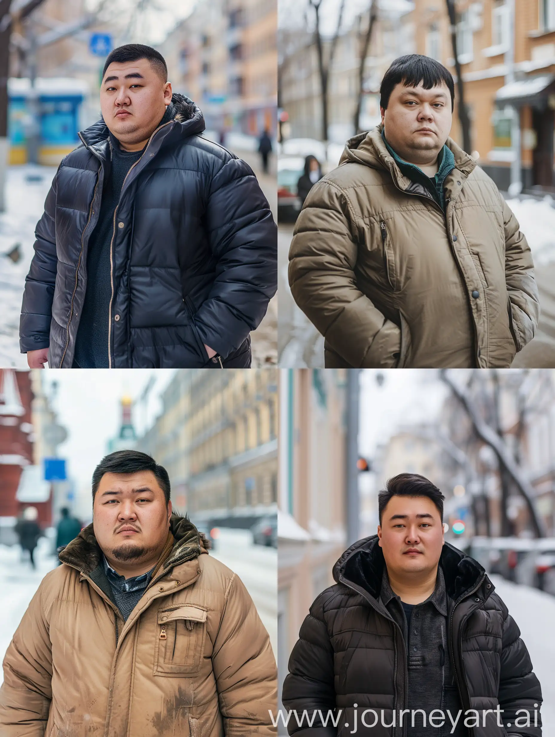 photo portrait of a 30 year old Russian man, ideal fat body, Moscow winter street, black straight hair, original photo. 8K HD.