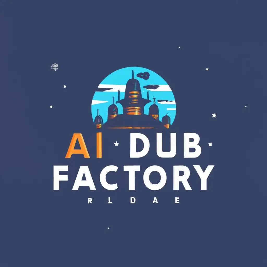 LOGO-Design-For-AI-Dub-Factory-Futuristic-Space-Castle-Emblem-with-Typography-for-Entertainment-Industry