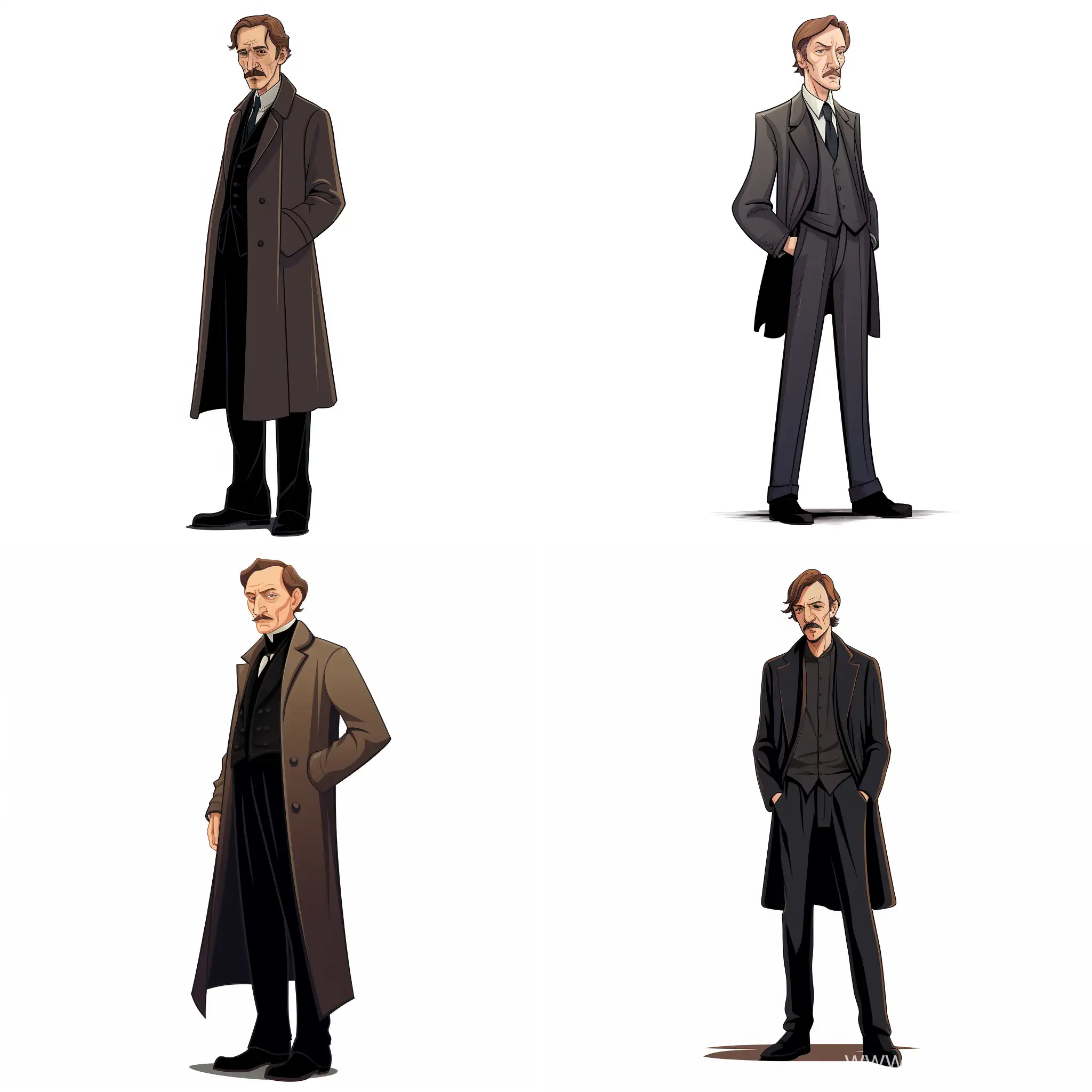 Remus Lupin, looks like David Thewlis, standing full-length, on white background, cartoon style, illustration