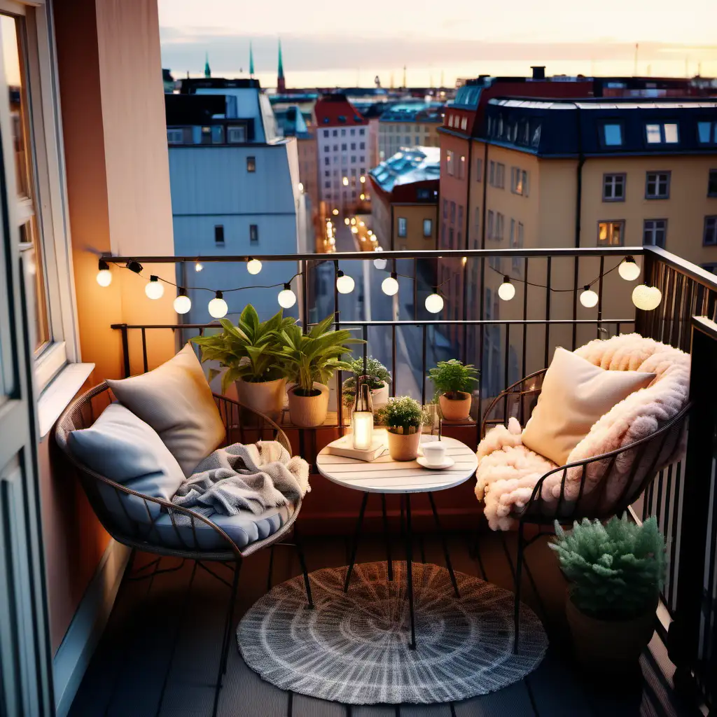 Cozy Balcony Lounge with Stockholm Cityscape View