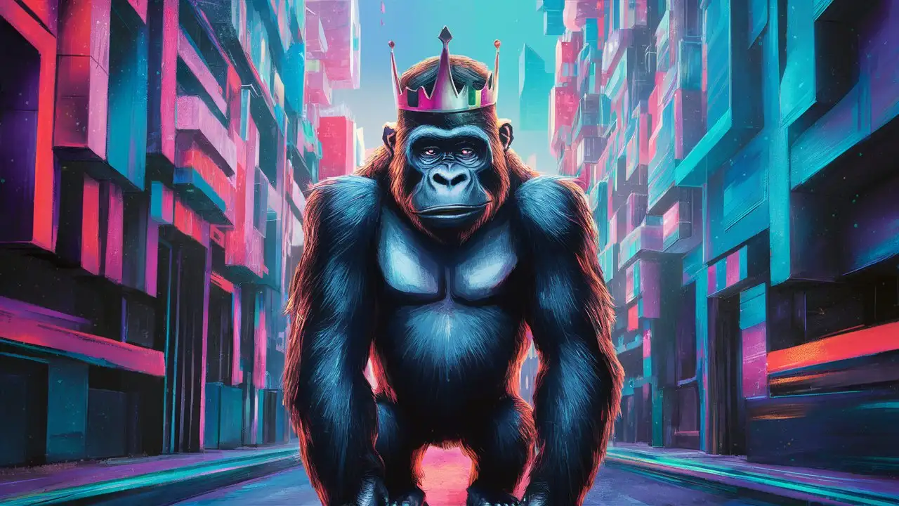 Generate a unique picture or art for my YouTube banner. Make it gorilla themed. The ideal YouTube banner size is 2560 x 1140 pixels with an aspect ratio of 16:9. All important elements should be placed within the banner’s safe area of 1235 x 338 pixels
