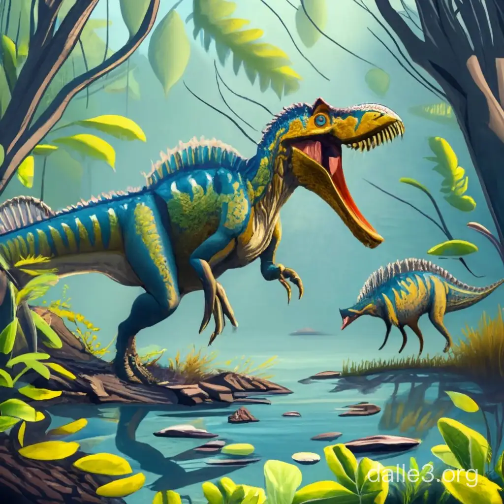 Spinosaurus Hunting in the Swamp Prehistoric Predatory Scene | Dalle3 AI