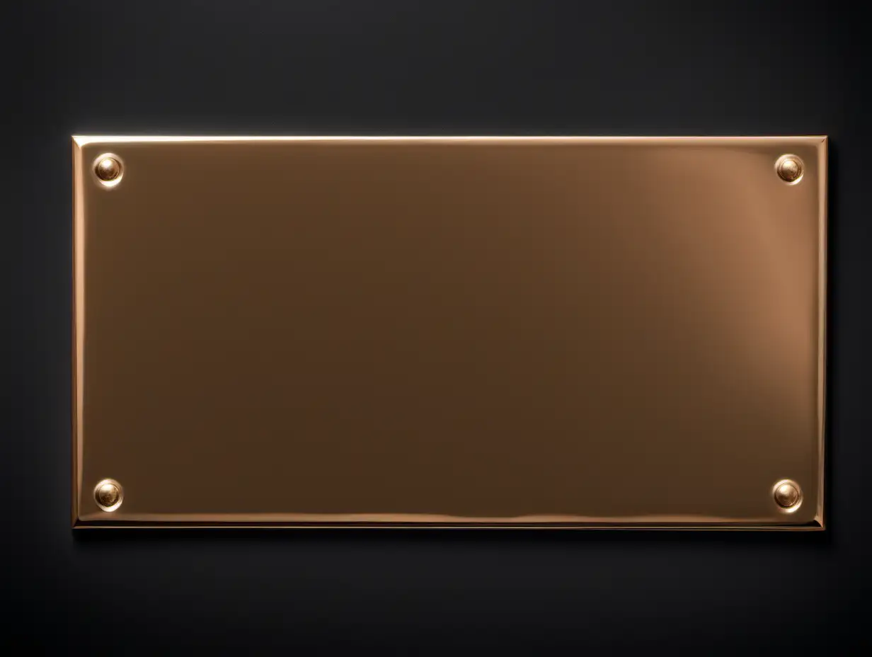 Shiny bronze Rectangular plaque with no writing. black background

