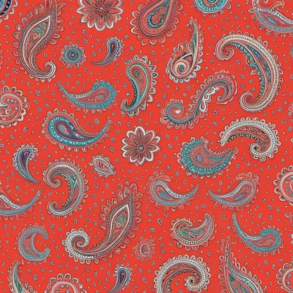 Vibrant Coral Small Paisley Print Pattern