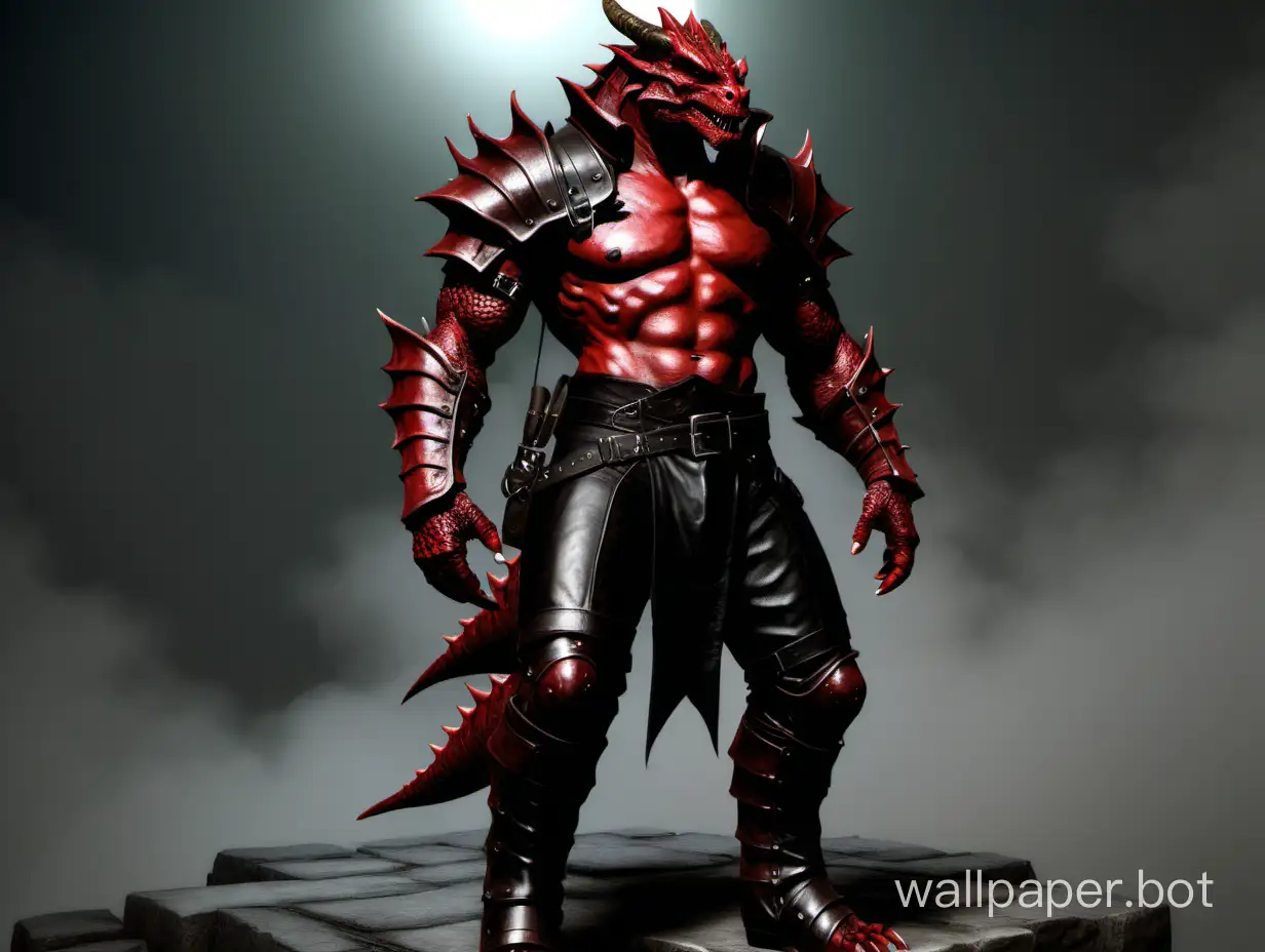 Red dragonborn in black leather pants