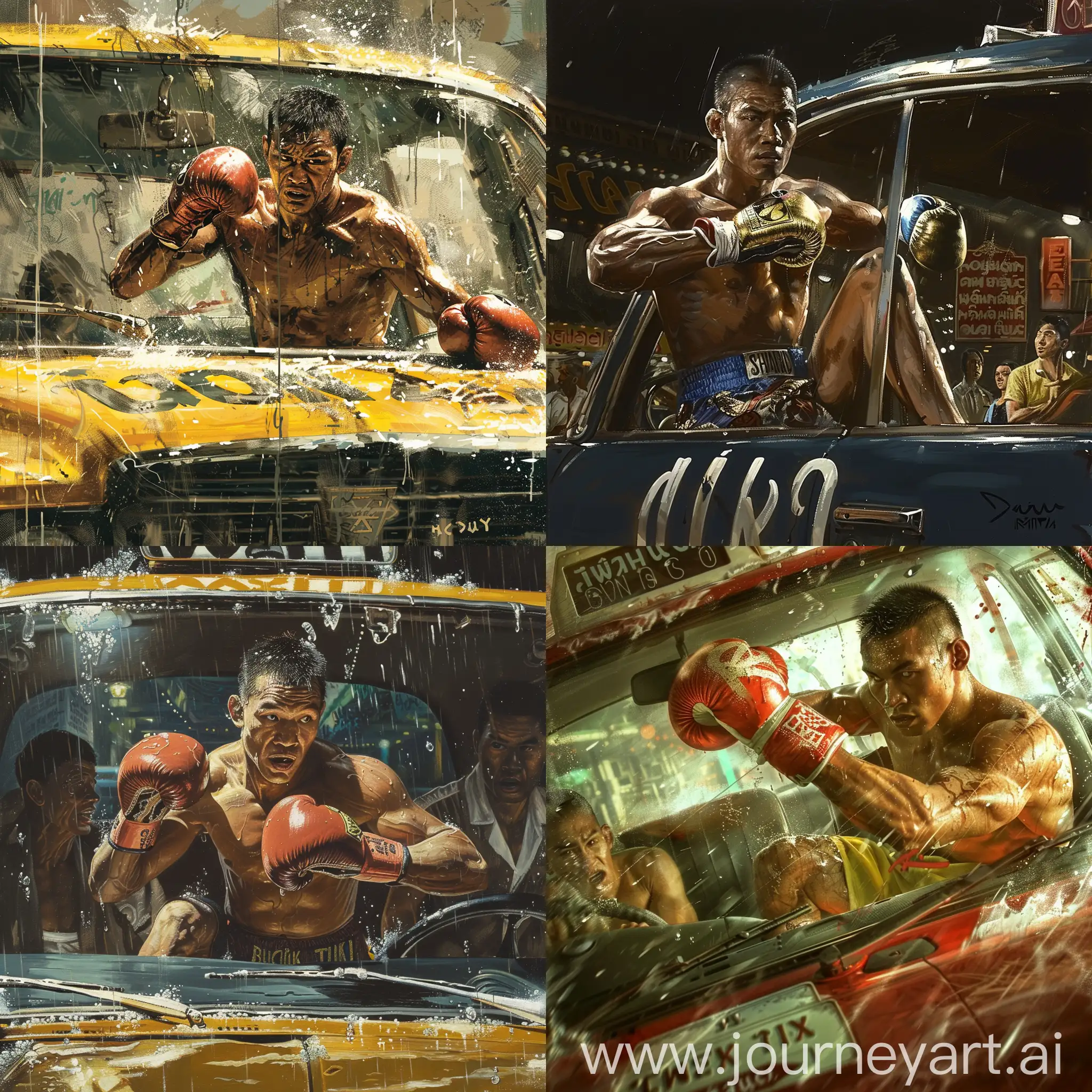Thai-Boxer-Commuting-in-Taxi-Urban-Mobility-and-Martial-Arts-Fusion