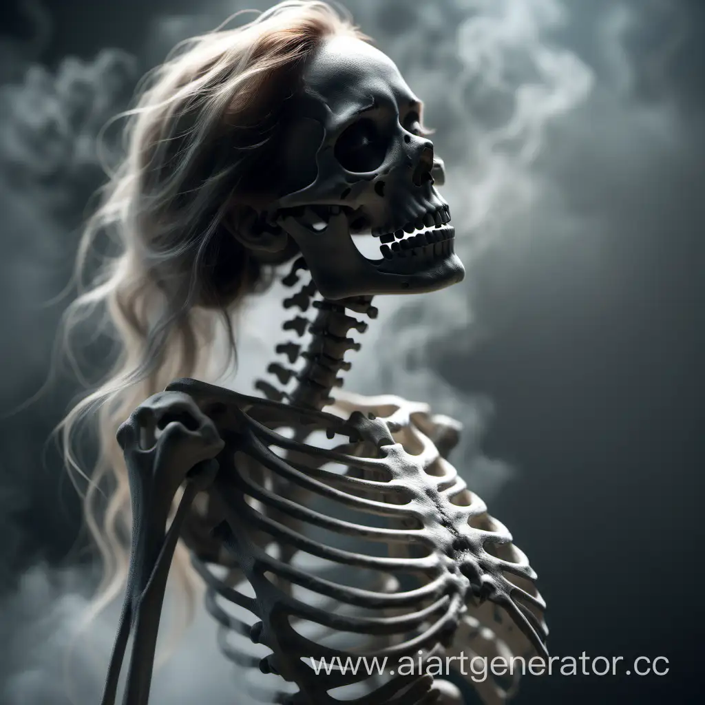 sexy girl -skeleton, coherent, mist, fog, high detail, fine details, 64k, finest rendering, macro, photorealism, clear contours, surrealism, voluminous soft light, in profile, octane render, dark botanical, unreal engine