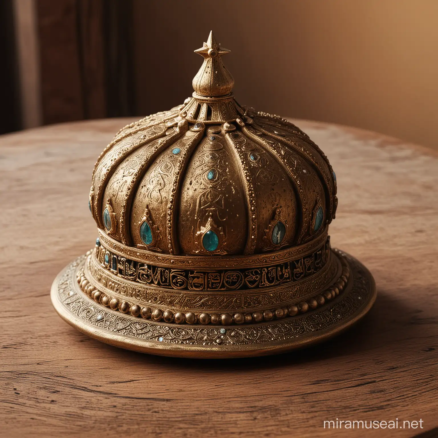 Ancient Arabian Crown on Wooden Table