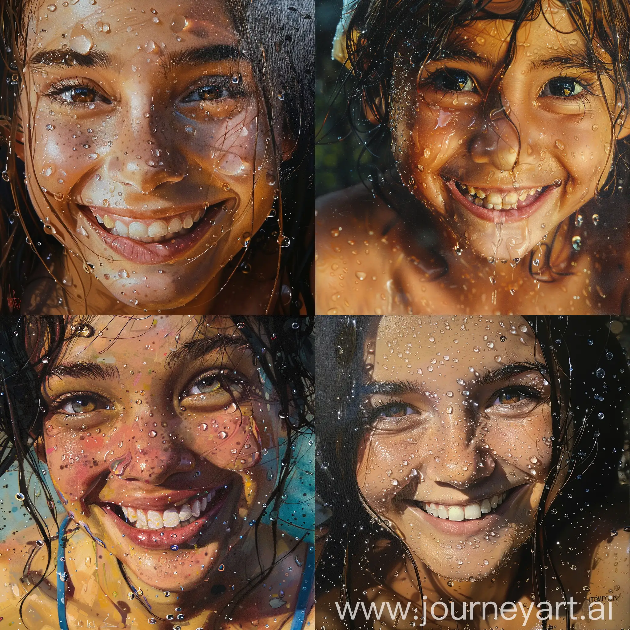 Artyoung sffican girl smiling with water droplets on her face