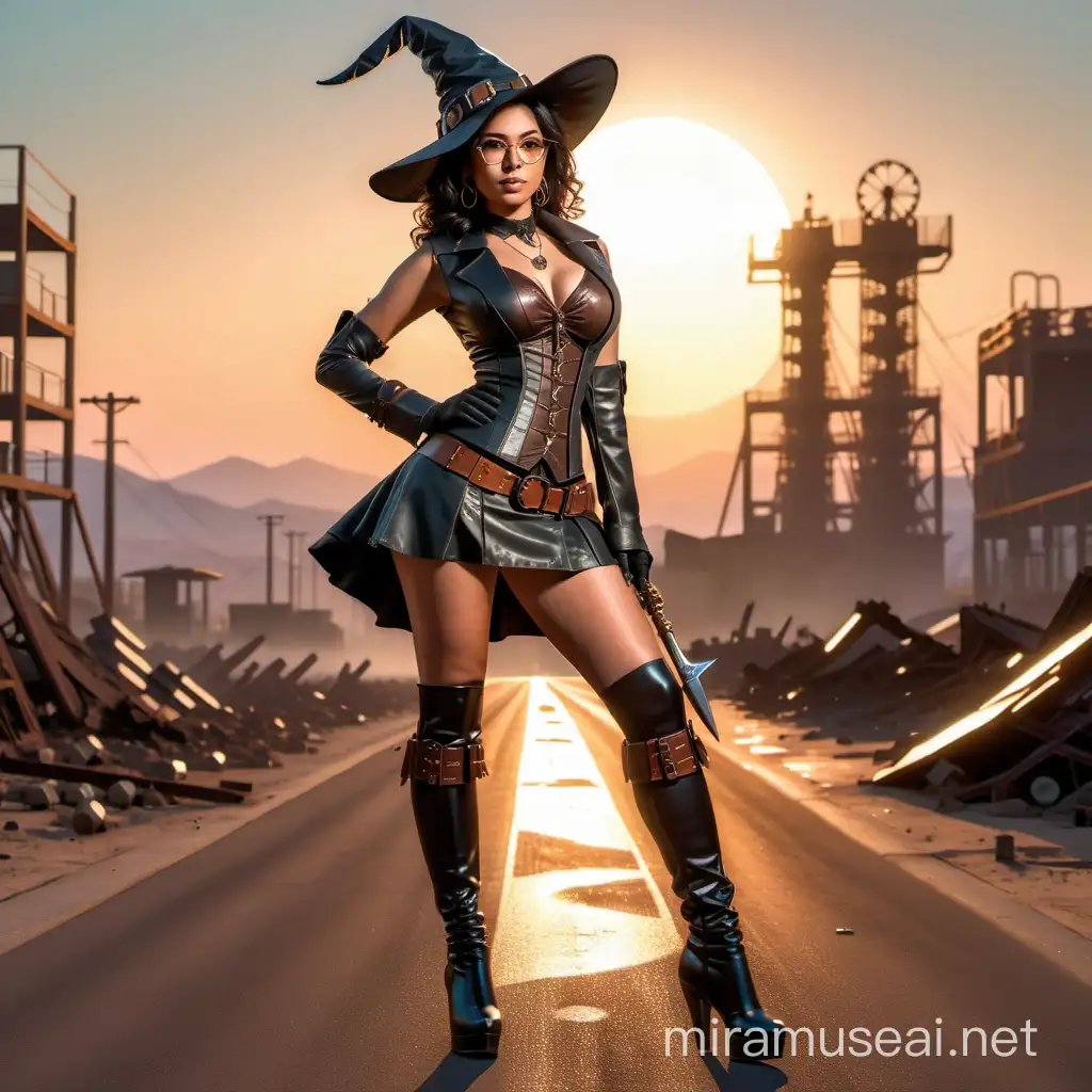 PostApocalyptic Teen Gunslinger with Exotic Steampunk Style in Desert Sunset