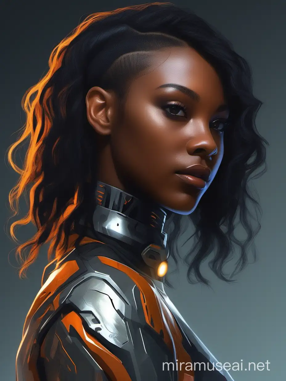 Futuristic Ebony Beauty Cybernetic Elegance in a SciFi World