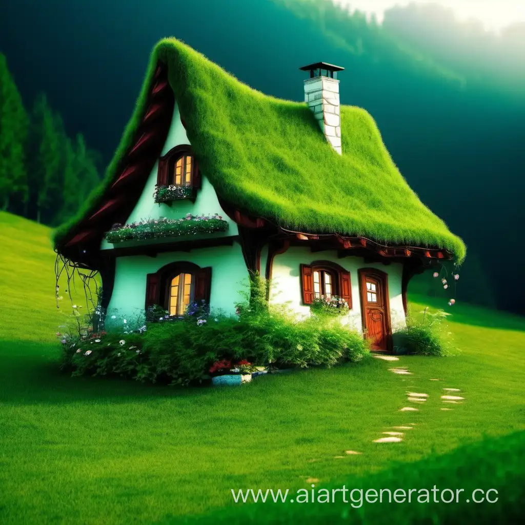 Сказочный дом, зеленая поляна