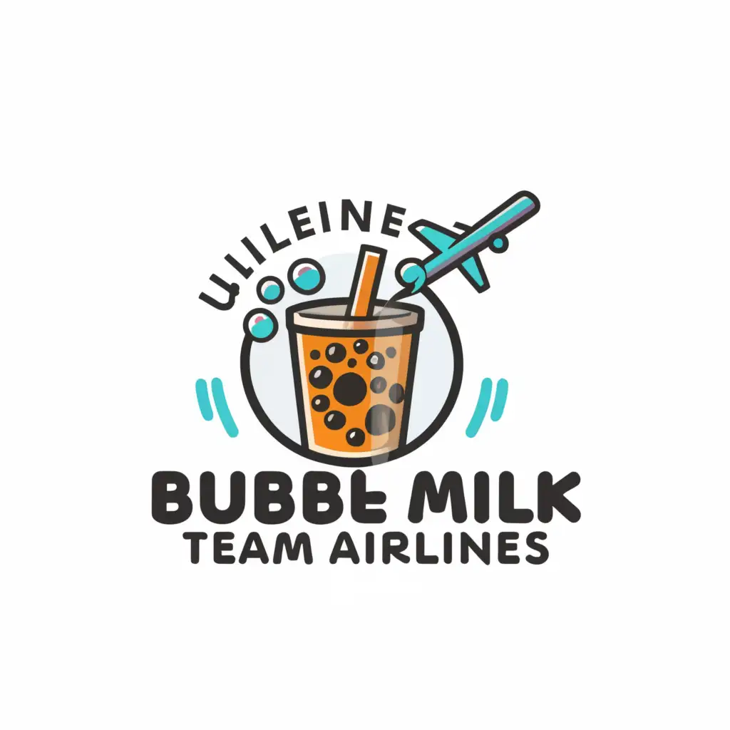 a logo design,with the text "Bubble Milk TeaM Airlines", main symbol:bubble milk tea and airplane,Moderate,be used in Travel industry,clear background