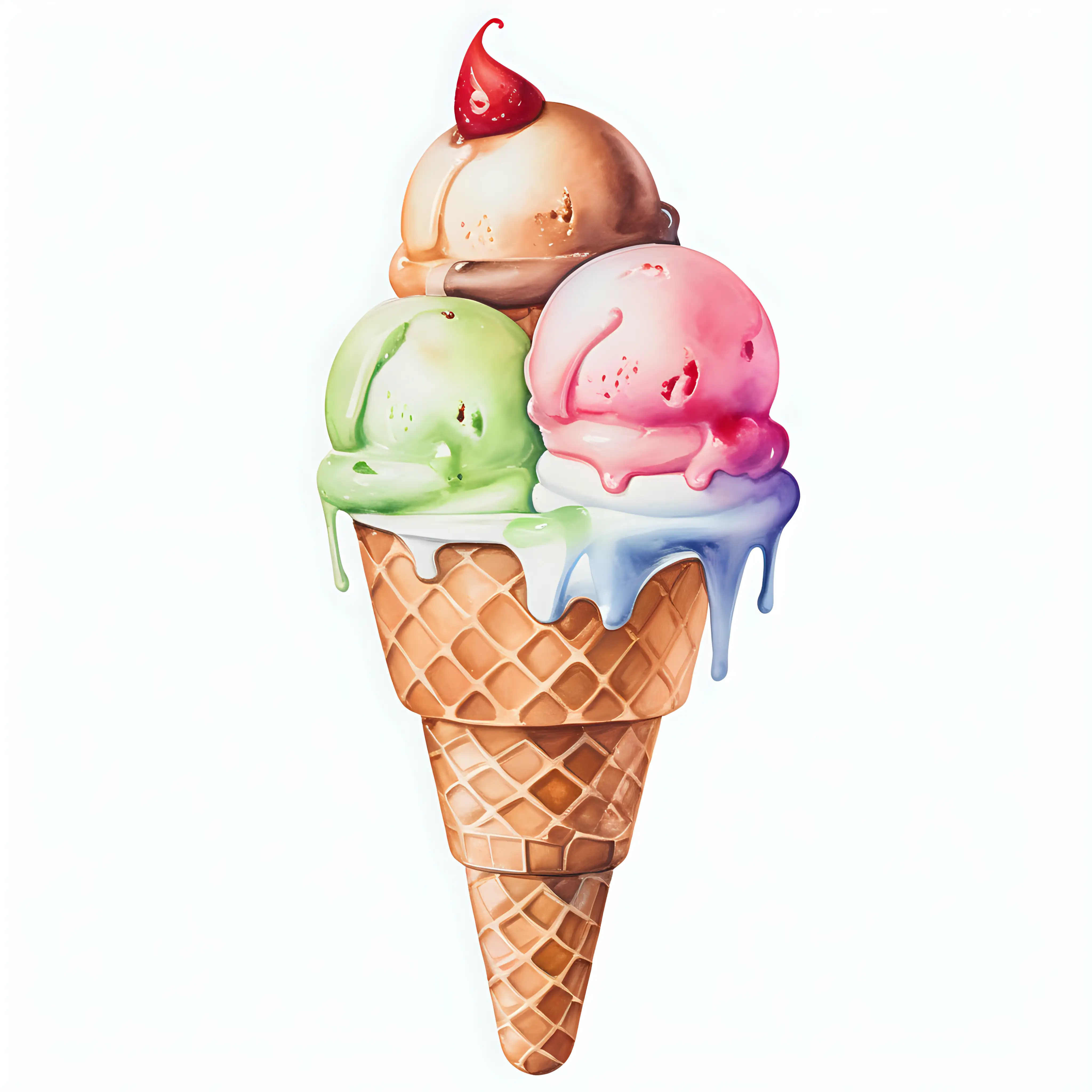Vibrant Watercolor Style Single Ice Cream Illustration