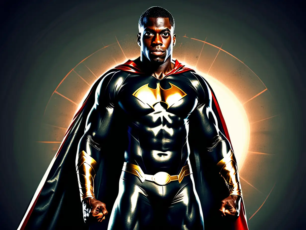 Courageous Superhero Black Man Defending City Against Villains