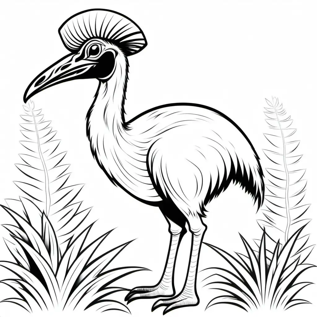 Friendly Cartoon Australian Cassowary Coloring Book Stencil