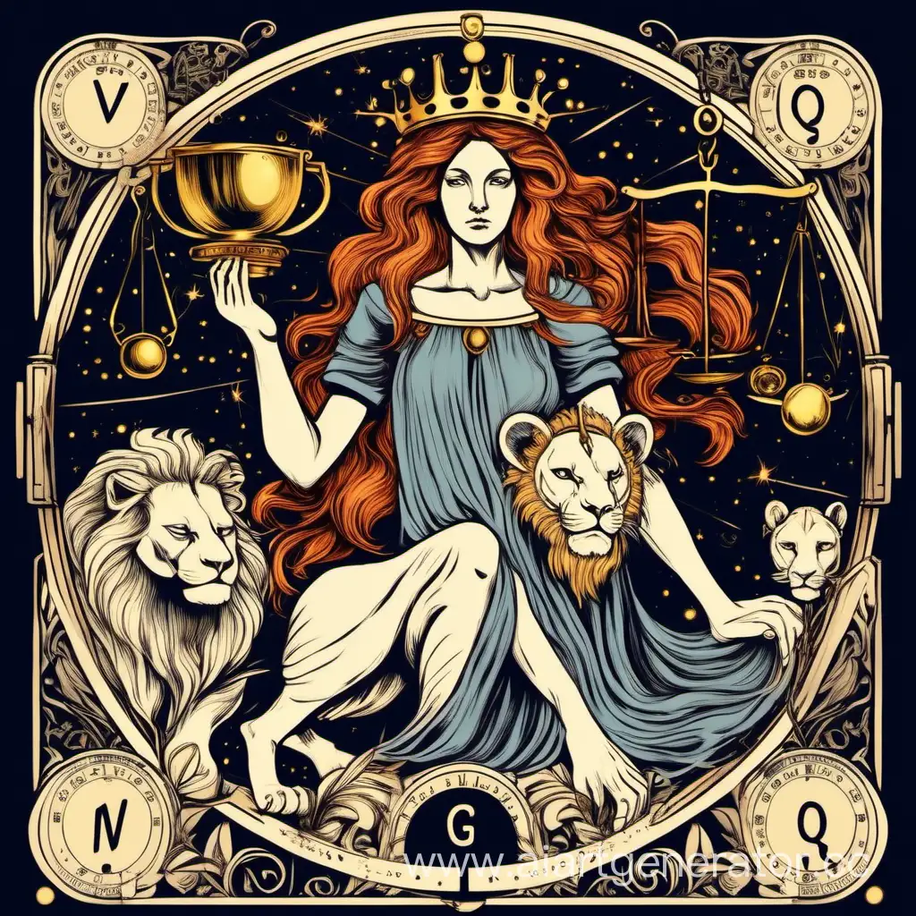 Знак зодиака Дева,весы в руках,Таро Правосудие,Девушка с головой Льва