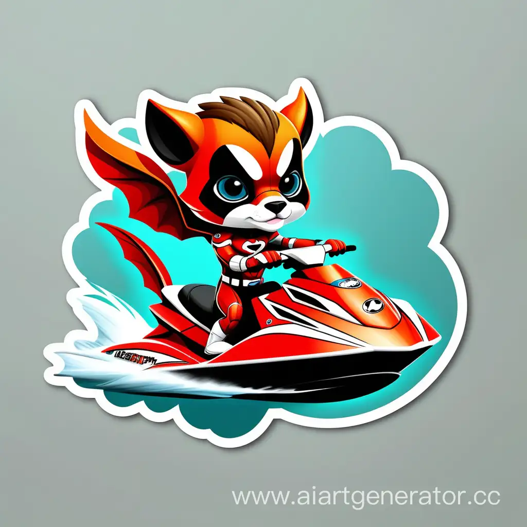Create a unique sticker design featuring a super hero animal lacosete  jetsky  with an incredible style 