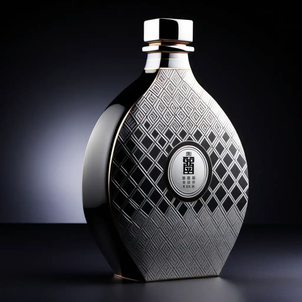 HighEnd Chinese Liquor 500ml Ceramic Bottle with Silver and Black Geometric Texture