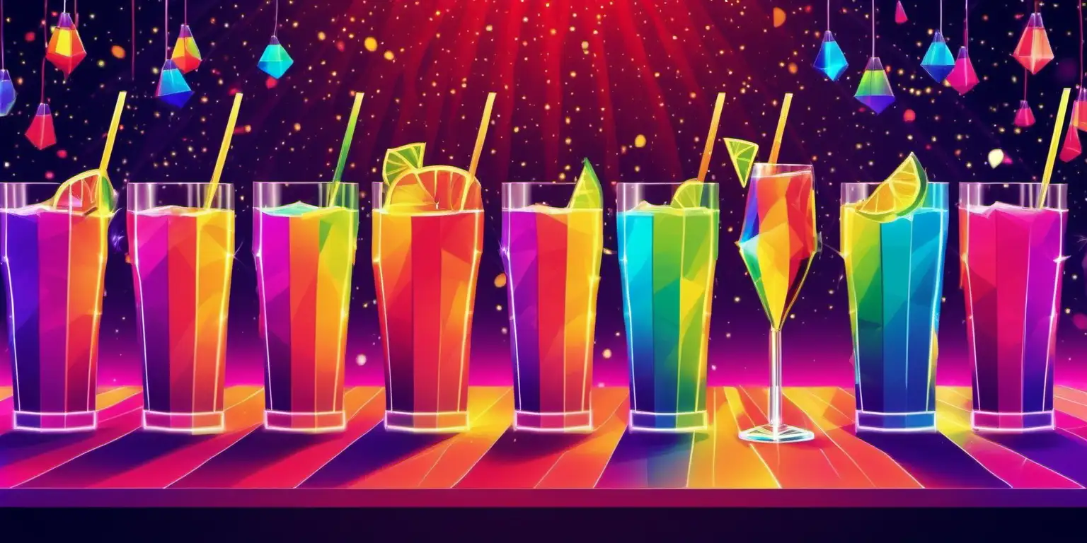 poster in form of prisms and spectrum lights, theme as night out get together with some drinks and music