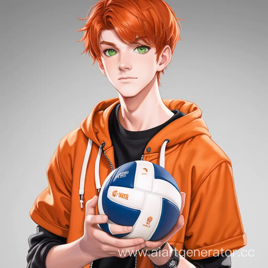RedHaired-Teen-with-Volleyball-in-Stylish-Attire