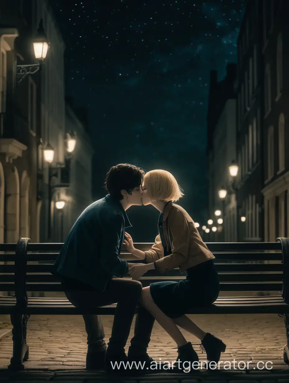 Passionate-Nighttime-Kiss-on-Bench