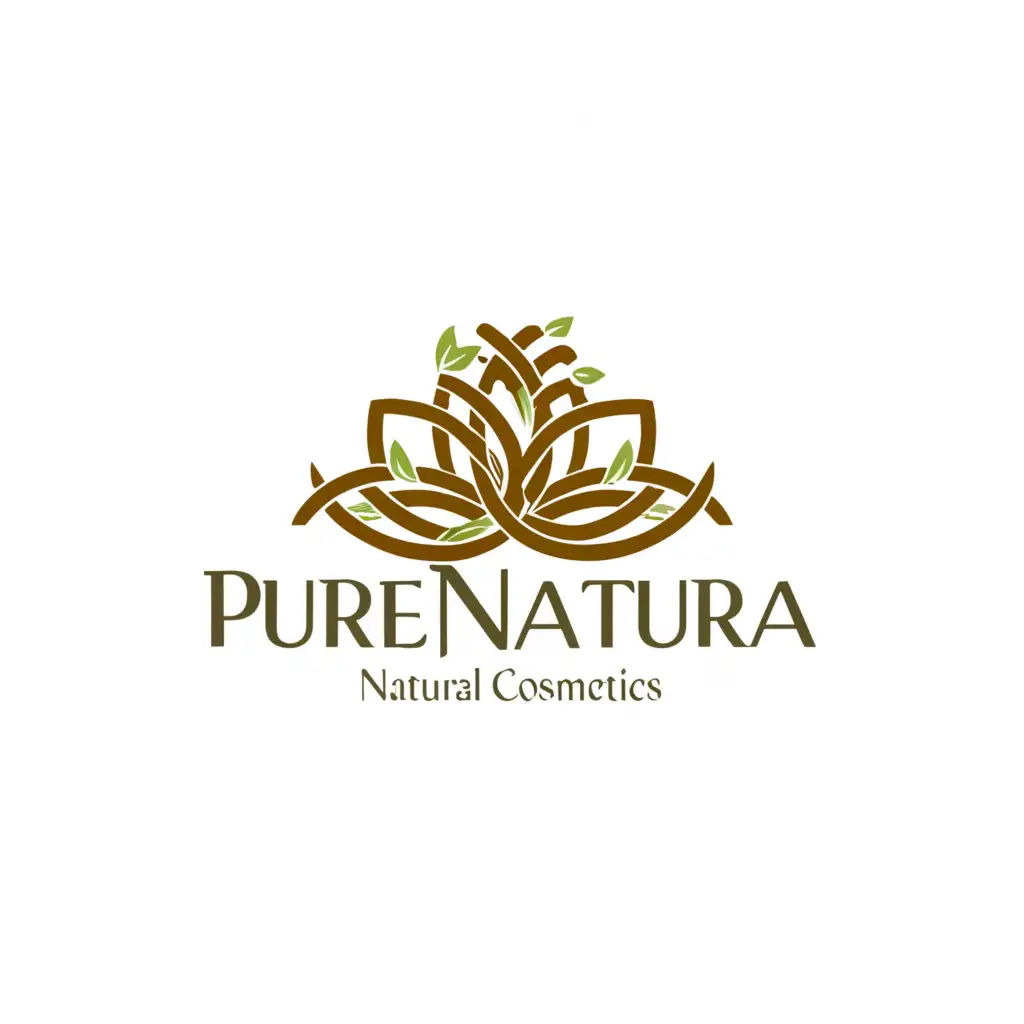 a logo design,with the text "PureNatura", main symbol:A logo for a Moroccan company specializing in natural cosmetics. The logo consists of elegant, flowing lettering with botanical elements intertwined within. The botanical elements are delicately designed leaves, symbolizing nature and the natural ingredients used in the cosmetics.,Moderate,be used in Beauty Spa industry,clear background