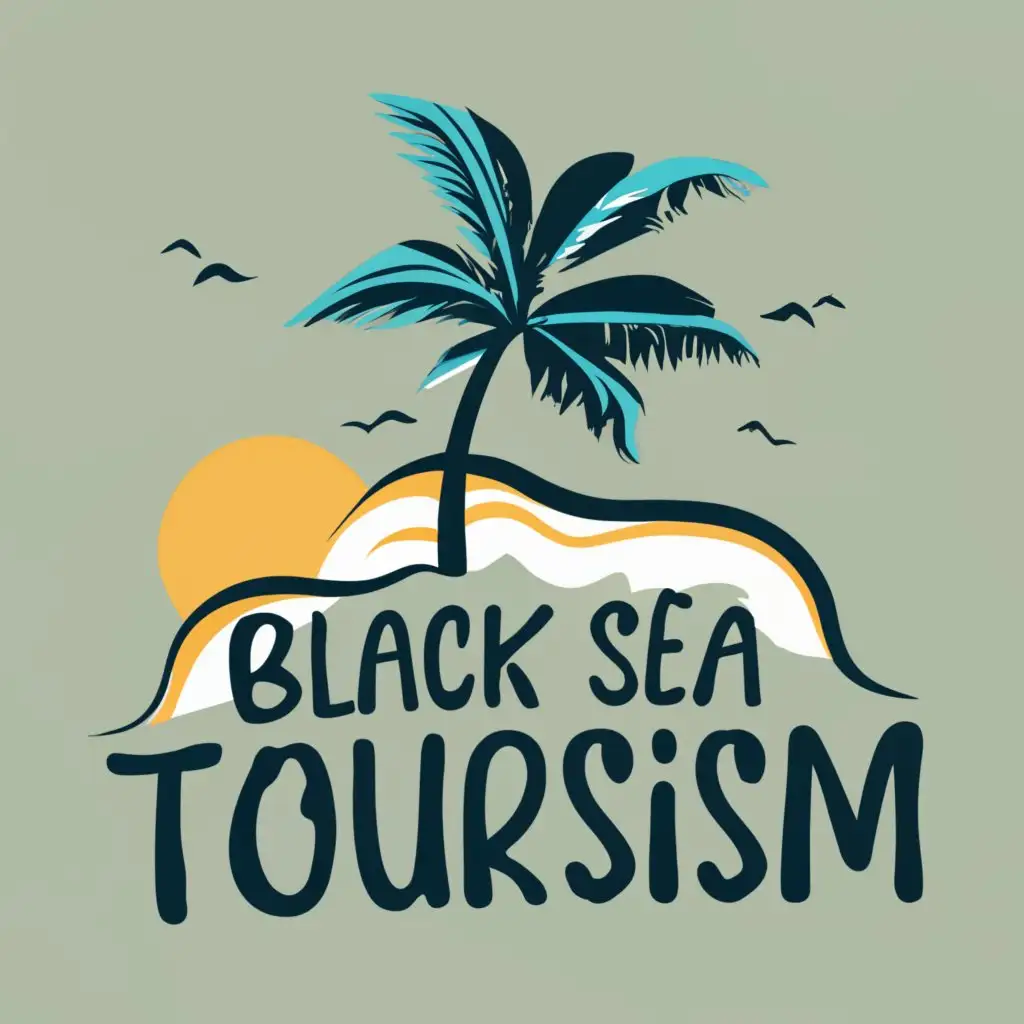 logo, palm tree on the beach, with the text "Black Sea Tourism", typography, be used in Travel industry