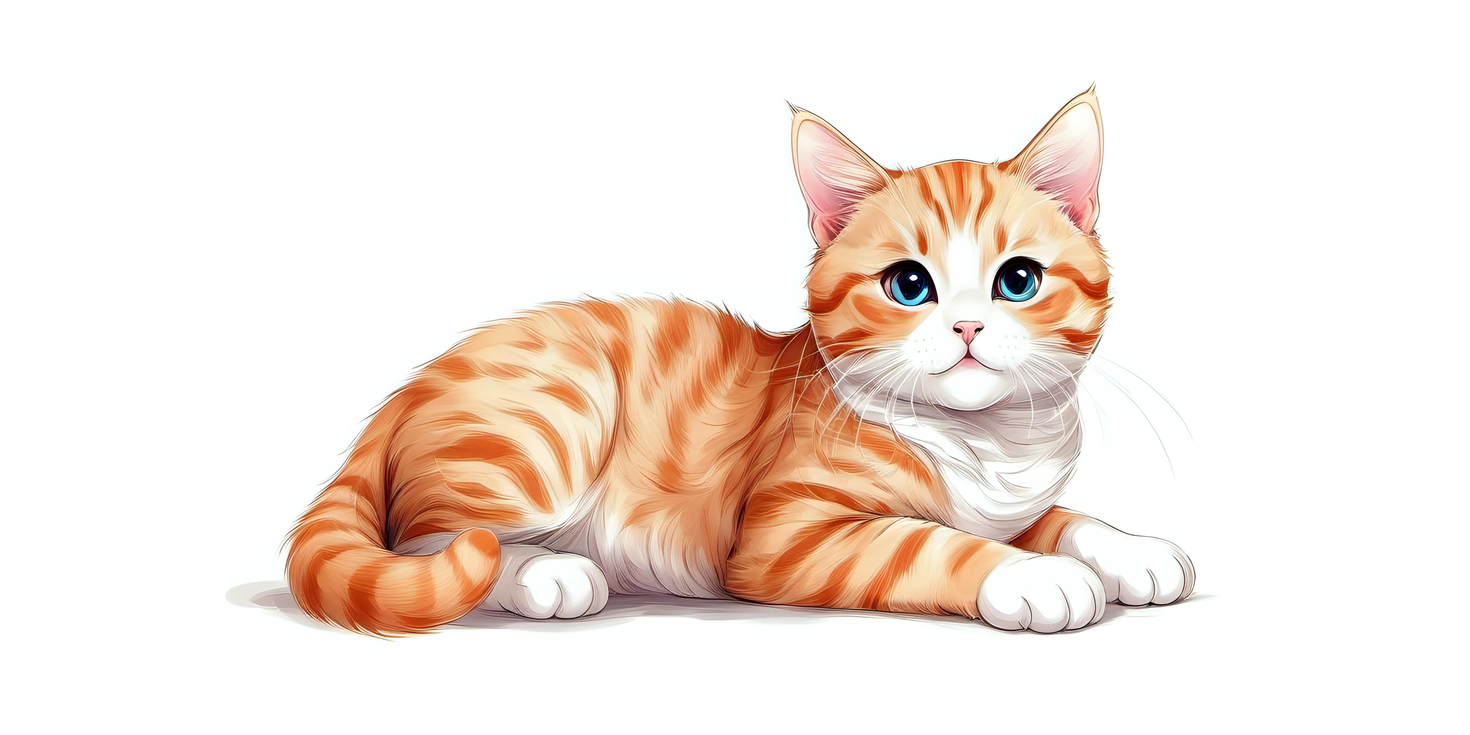 cute cat, drawn, white background