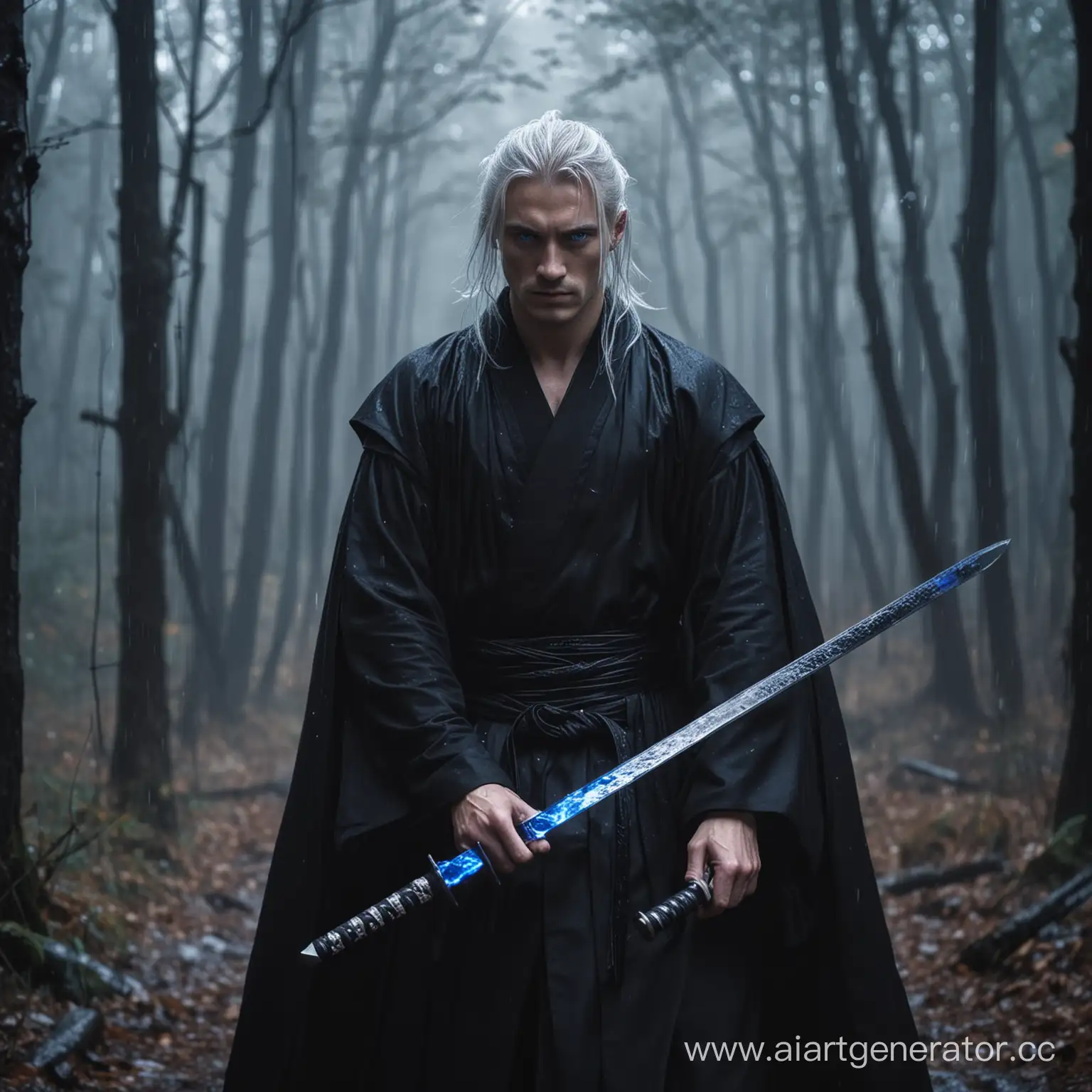 Mysterious-Samurai-Warrior-in-Stormy-Forest-with-Glowing-Blue-Eyes