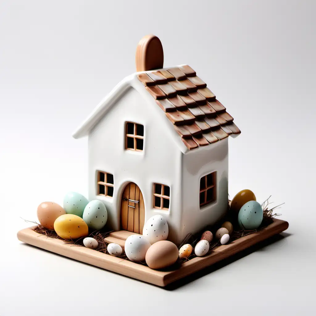 Charming Easter Ceramic House on a Clean White Background