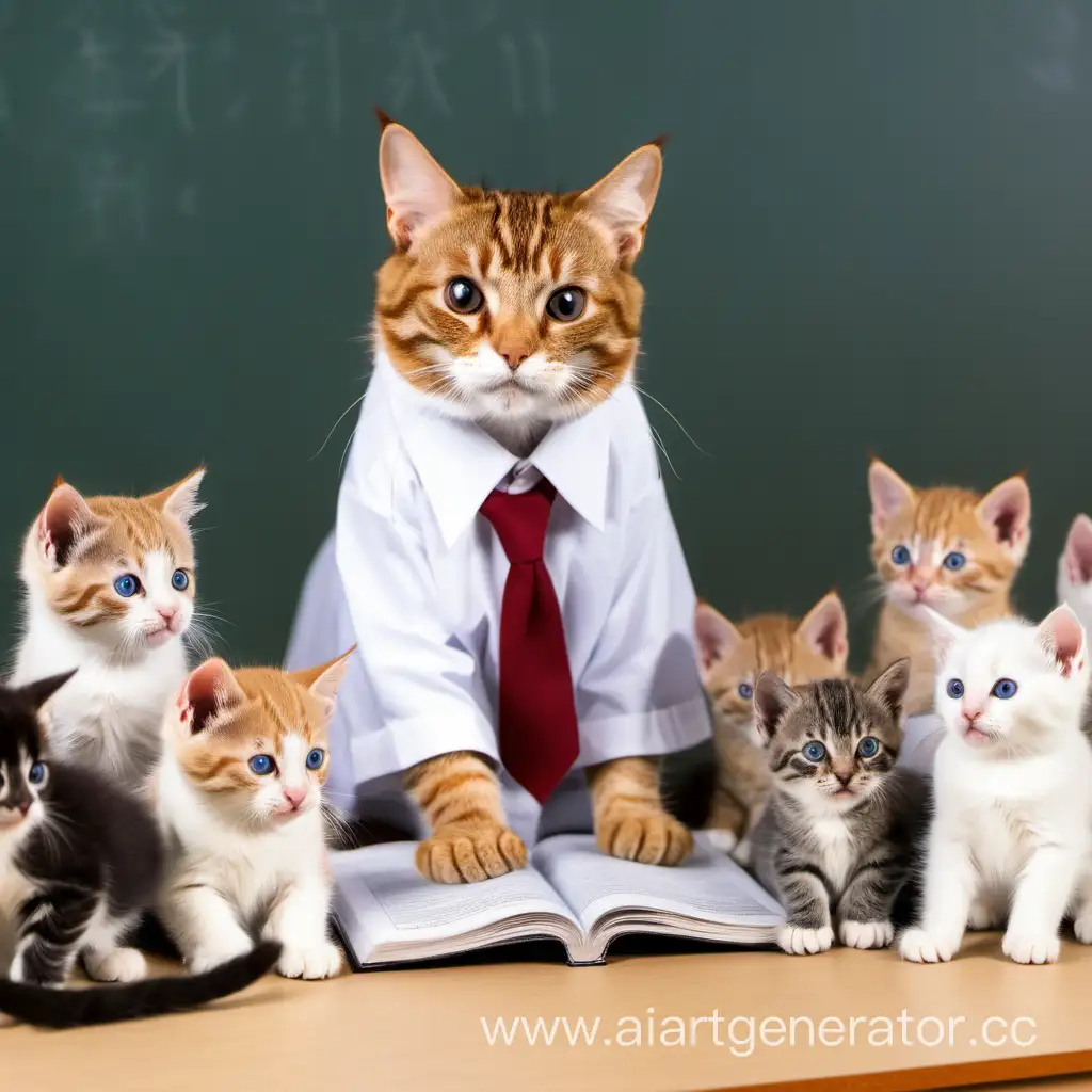 Educational-Cat-Teacher-Guides-Kittens-in-School