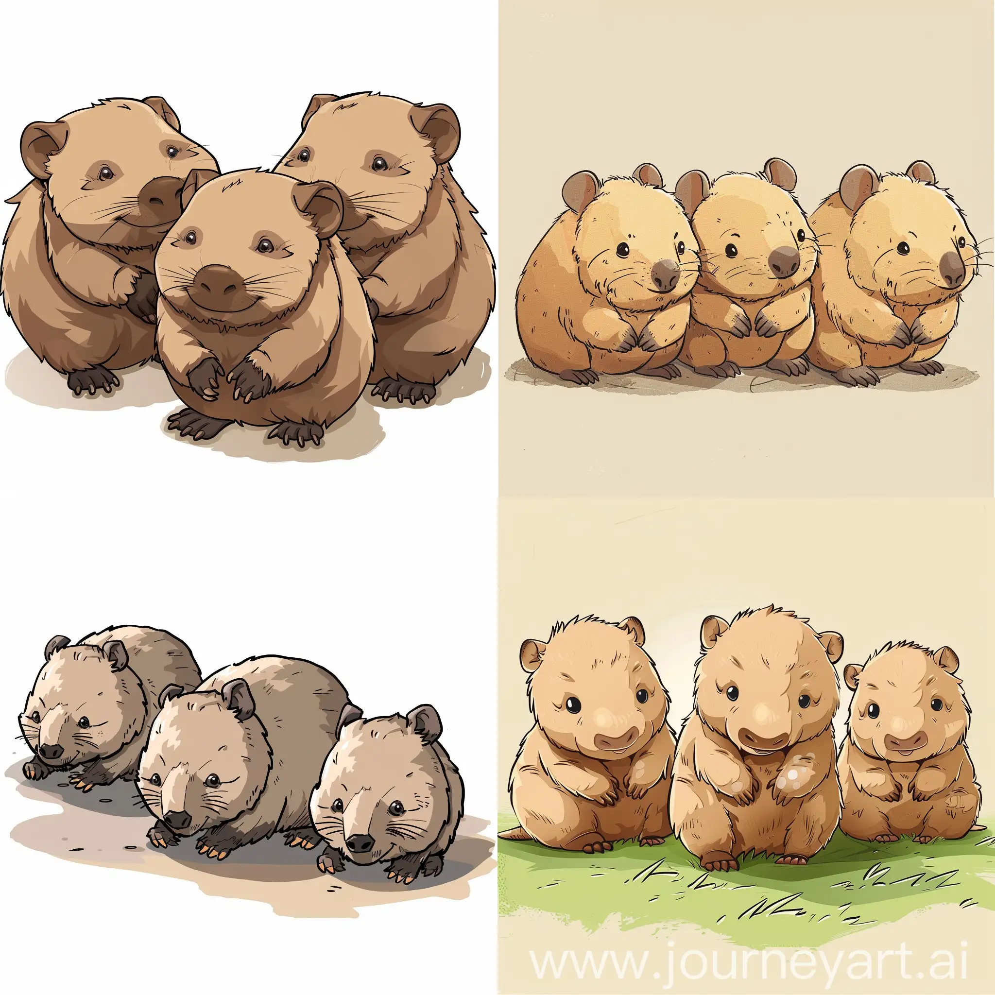 Cartoon of 3 young wombats 