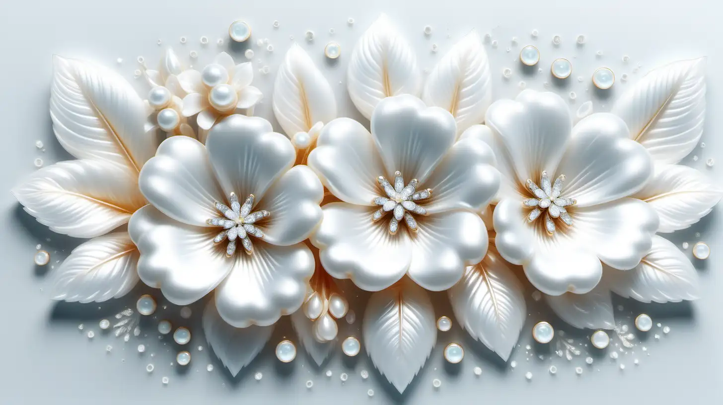 Elegant 3D Pearl White Flowers with Tiny Diamonds Sublimation Design
