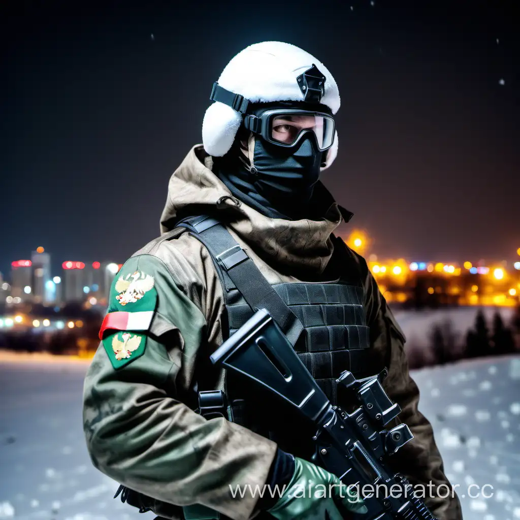 Russian-Soldier-in-Ratnik-Uniform-Amidst-Snowy-Donetsk-Night
