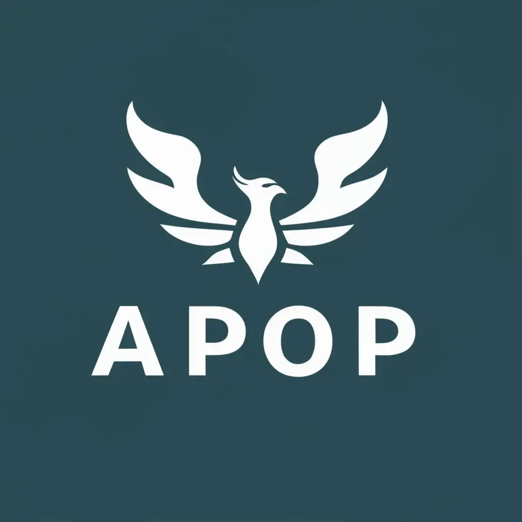 logo, shield Phoenix, with the text "APOP", typography