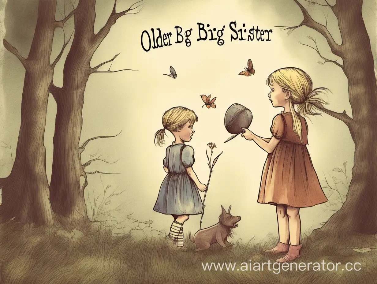 Old-Movie-Style-Poster-Older-Big-Sister-and-Younger-Little-Brother-in-Astrid-Lindgrens-Fairy-Tale-Play