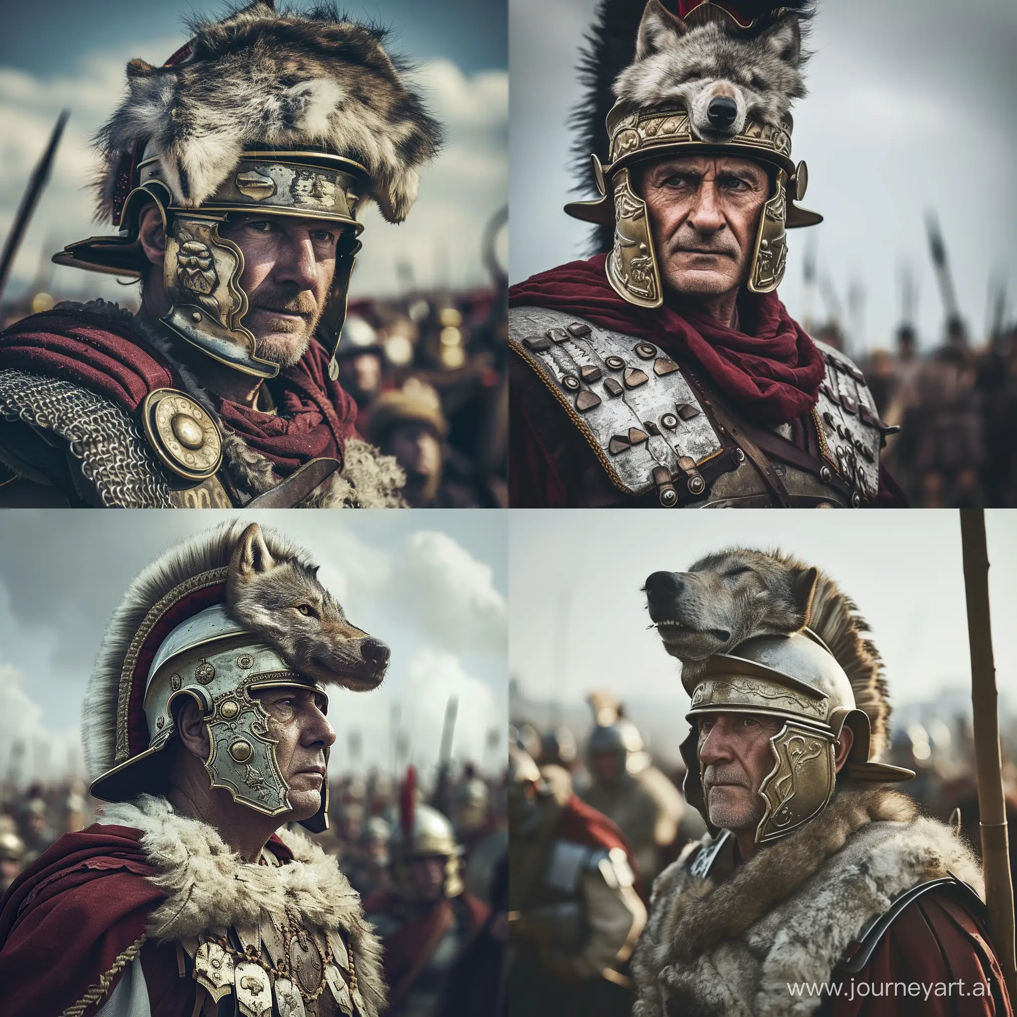 Roman-Standard-Bearer-in-Battle-with-WolfSkin-Helmet