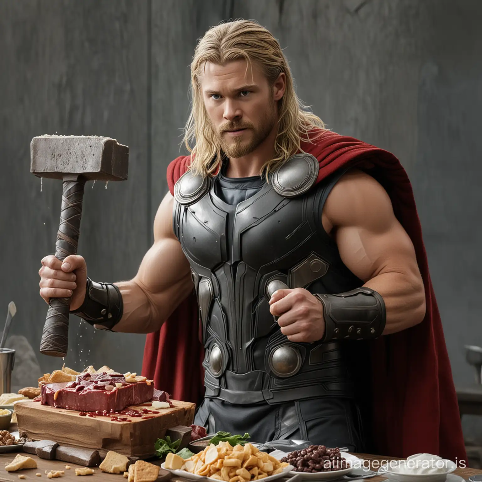 Mighty Thor Enjoying Meal with His Legendary Hammer Mjlnir | AI Image ...