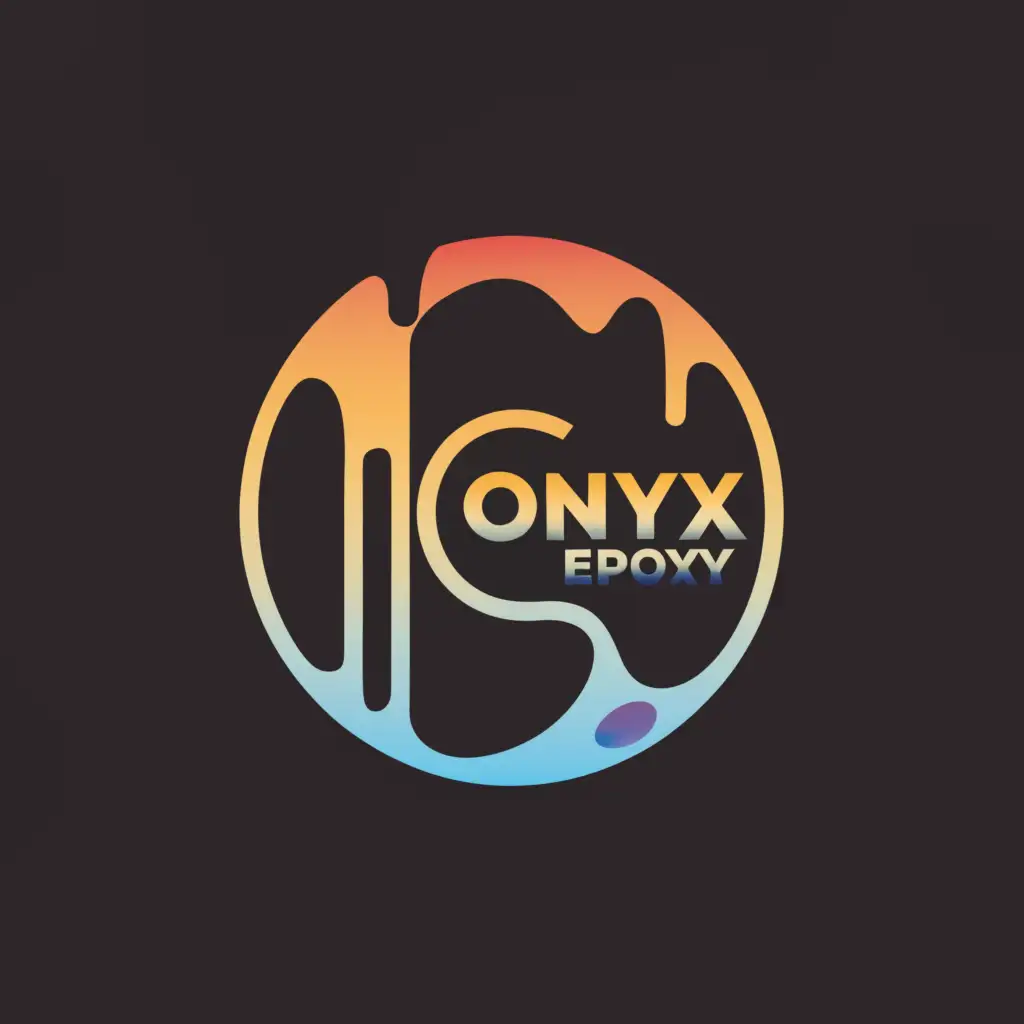 a logo design,with the text ONYX EPOXY, main symbol:Letter O with resin dripping,Moderate, be used in Construction industry, clear background, use neon orange, purple and blue colours for text